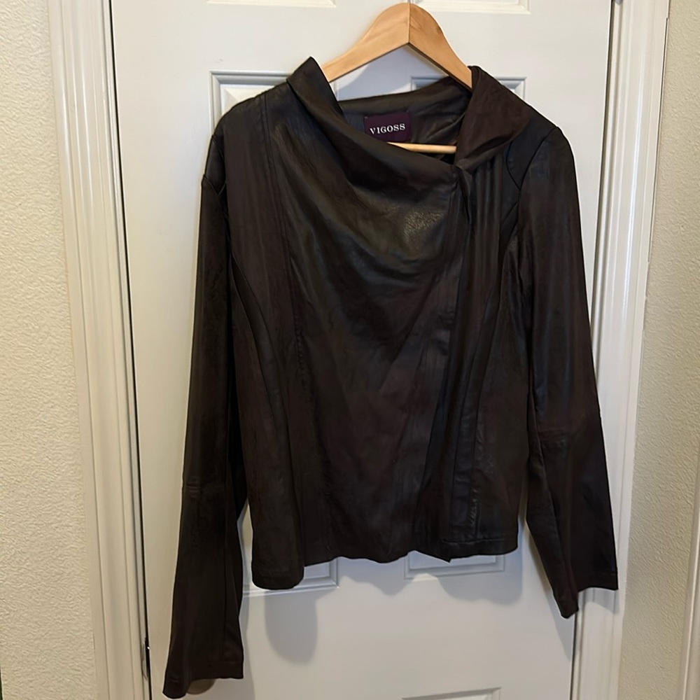 Virgoss faux brown leather lightweight jacket size large